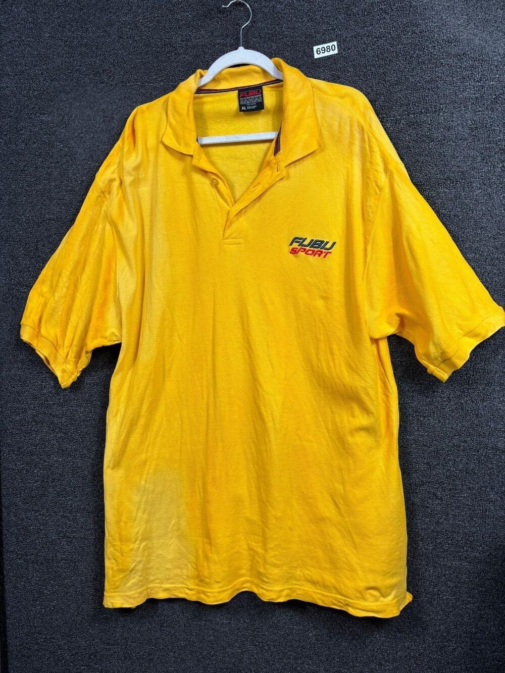 FUBU Sport Shirt Mens XL Yellow Polo Short Sleeve 100% Cotton Streetwear Hip Hop